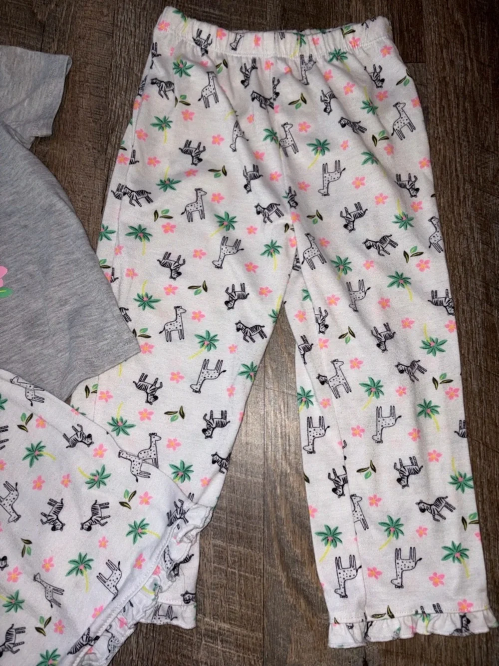 Gray and White Zebra Print Kids Pajama Set - Tropical Zebra Design